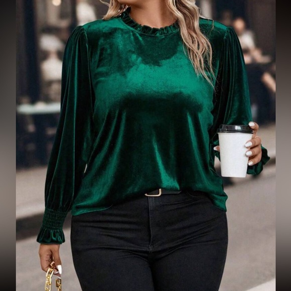 Luxe flounce sleeve velvet top - Picture 1 of 7